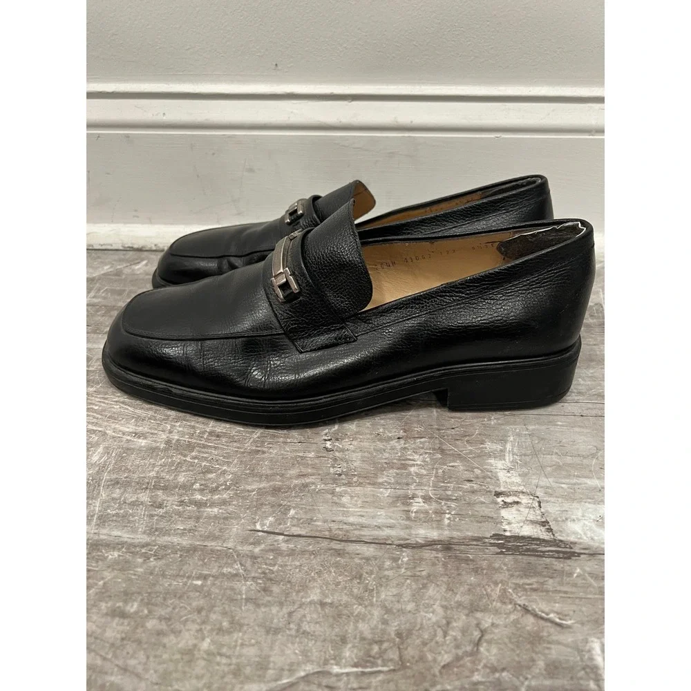 Salvatore Ferragamo Men 9.5 EEE Black Leather Gancini Bit Loafers Italy UH 42062